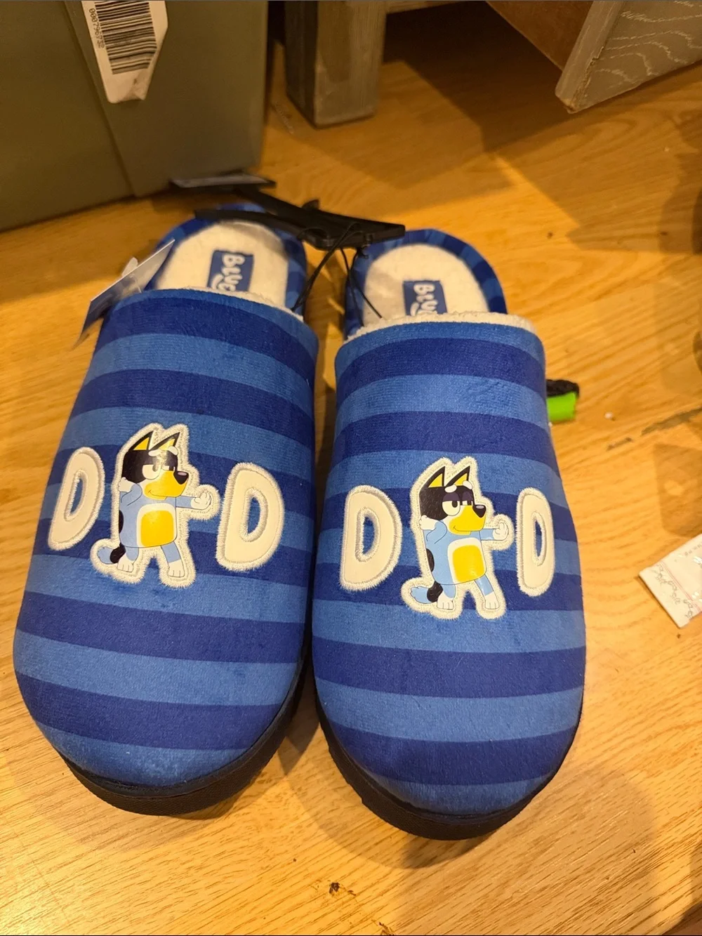 NWT Men’s Size 11/12 Dad Bluey Striped Slip-On Slippers
